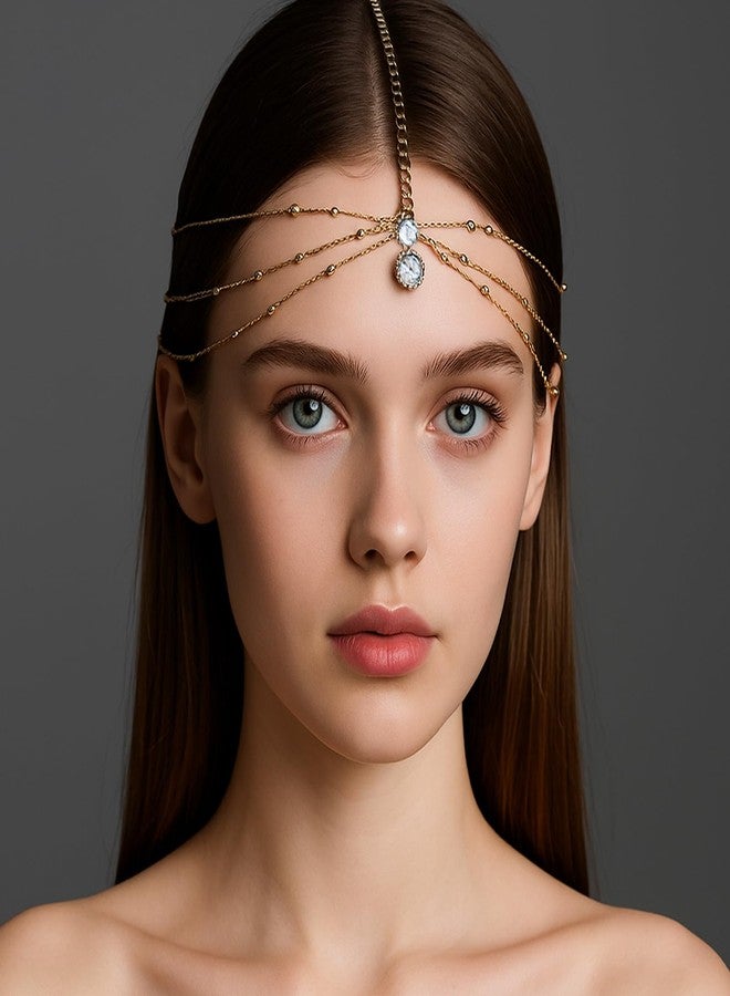 STONEFANS Layered Gold Head Chain Renaissance Rhinestone Forehead Headband Festival 1920s Accessories for Women Wedding Headpiece - Image 5
